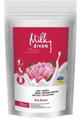 Milky Dream Шипуча ароматна морська сіль для ванн «Рожеві мрії», дой-пак 300 г 301780 фото