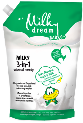 Milky Dream Універсальний засіб 3в1 "Для купання,миття волос та підмив.малюків" дой-пак 450 мл  300561 фото